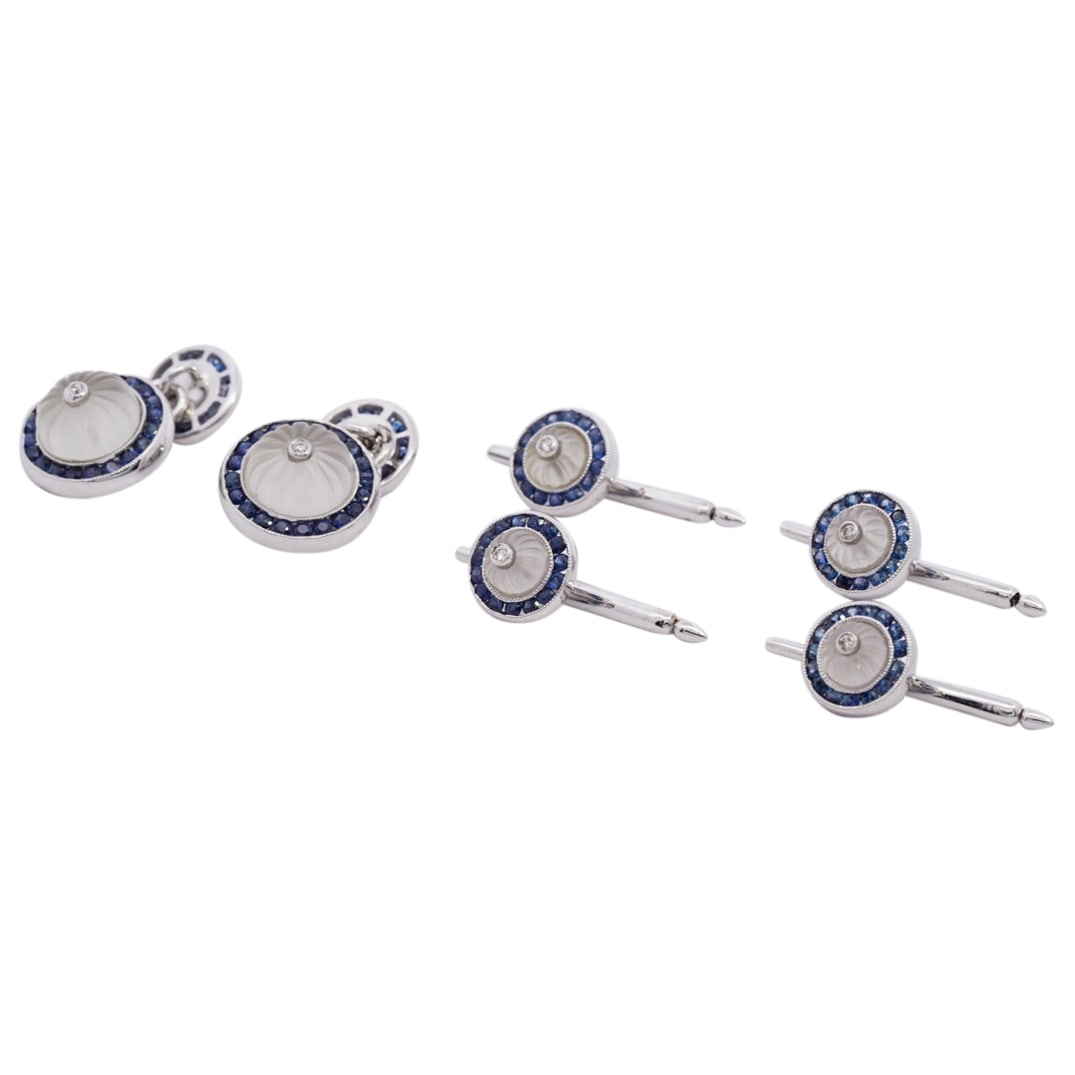 Vintage 18k Gold, Rock Crystal and Sapphire Cufflinks & Studs (1 of 6)