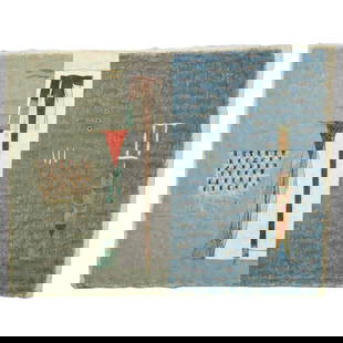 Alejandro Corujeira (Argentine, B. 1961) "Nido" Acrylic On Canvas: DESCRIPTION: Unstretched abstract acrylic on canvas painting by Alejandro Corujeira (Argentine, b. 1961) entitled "Nido". Signed at bottom center. Signed, entitled, and dated at reverse. Provenance: F