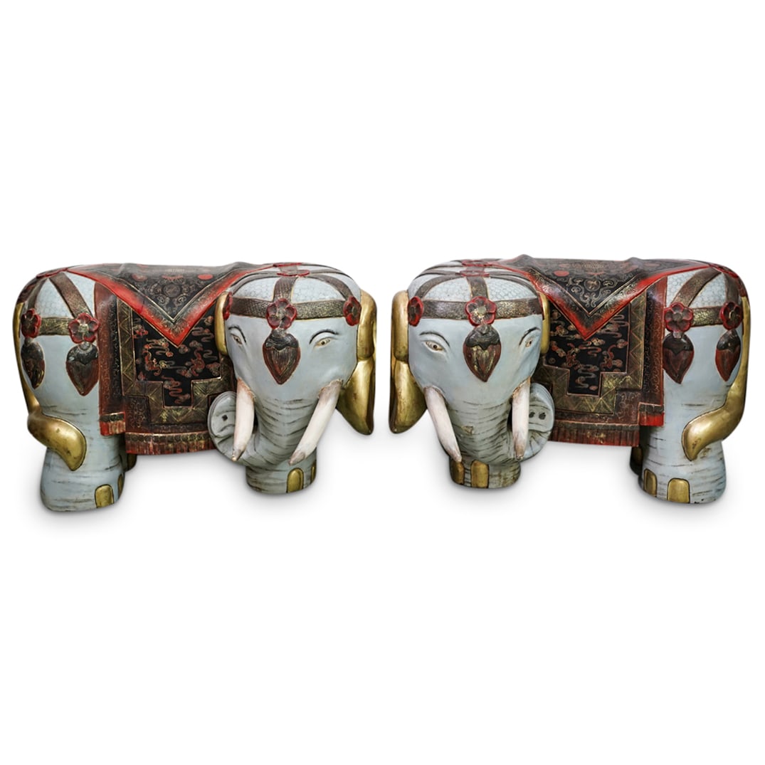 Antique Chinese Lacquered Wood Elephant Stools (1 of 10)