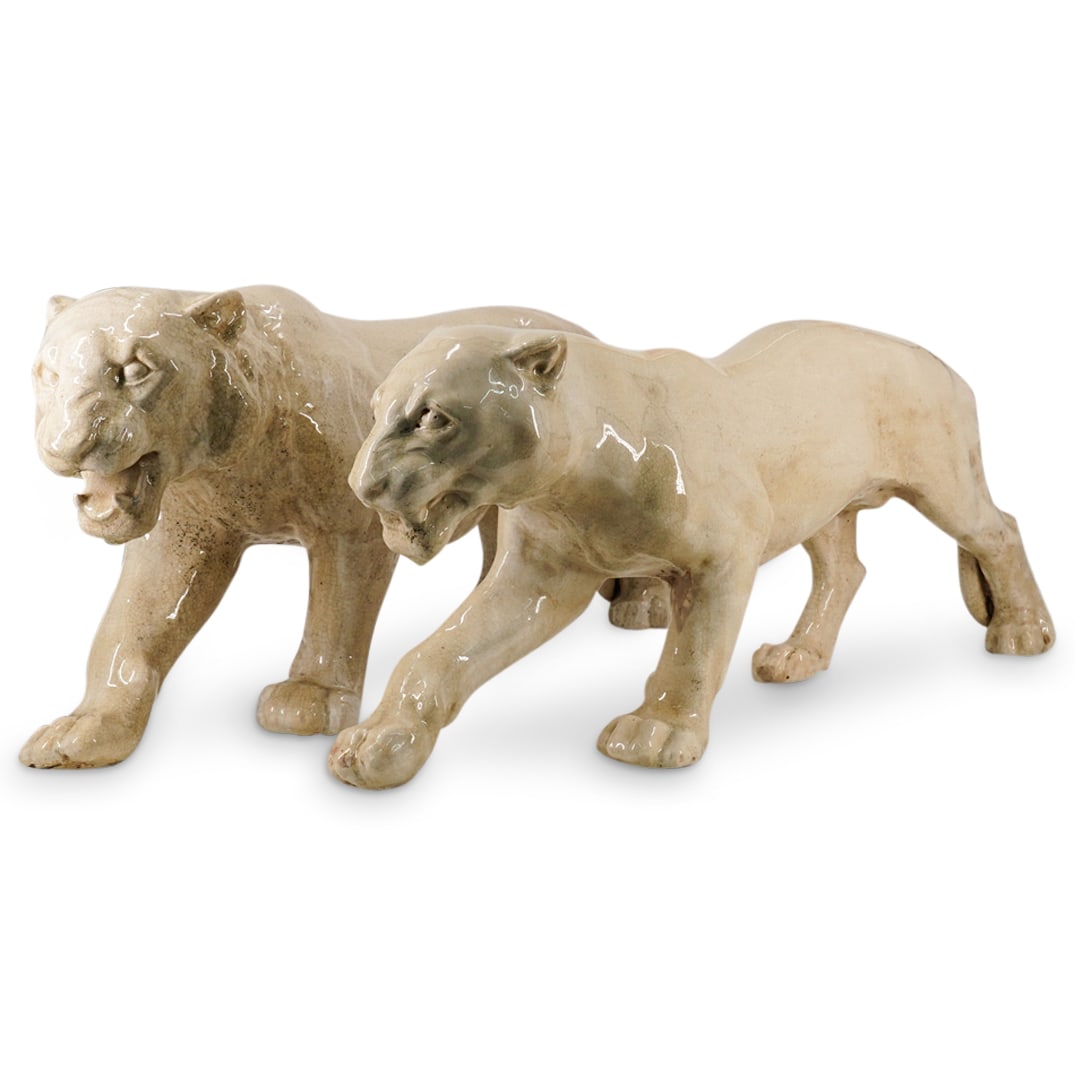 Large Art Deco Majolica Lion & Lioness Statues (1 of 7)