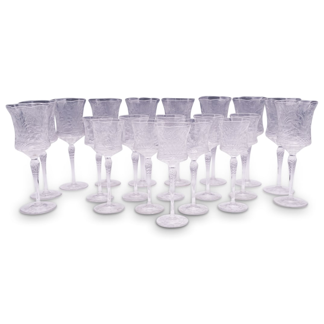 (48 Pc) Stevens & Williams "Indian Tree" Glassware Set: DESCRIPTION: 48 Stevens & Williams "Indian Tree" pattern glass items, each featuring undulating octagonal rim and each decorated with floral and foliage motifs. Each marked on underside. (10) Water go