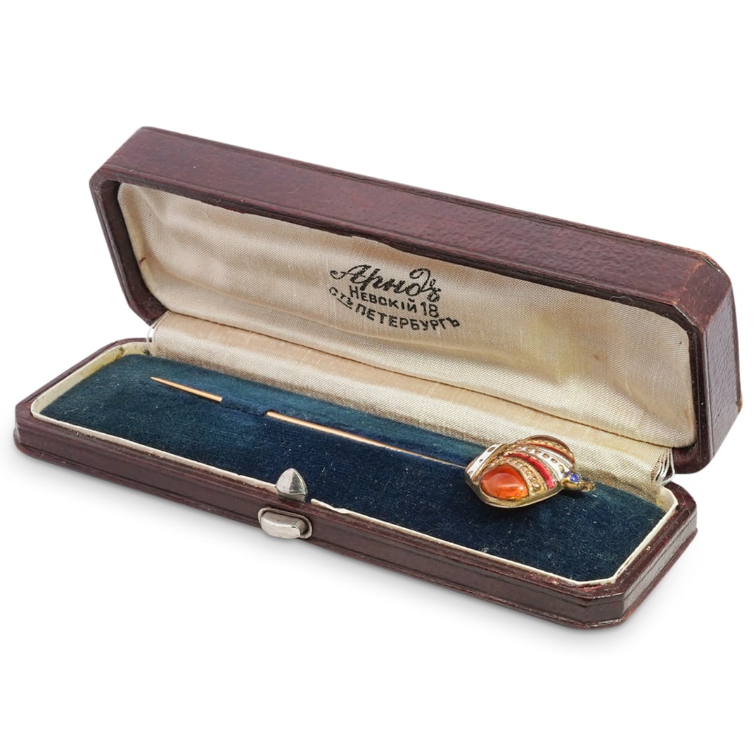 Antique Russian 14K Gold Enameled Crown Pin (1 of 4)