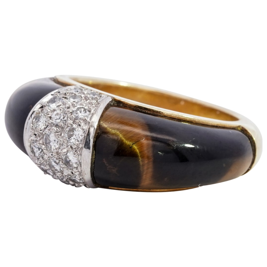 Designer 18k Gold, Tiger Eye and Diamond Ring (1 of 4)