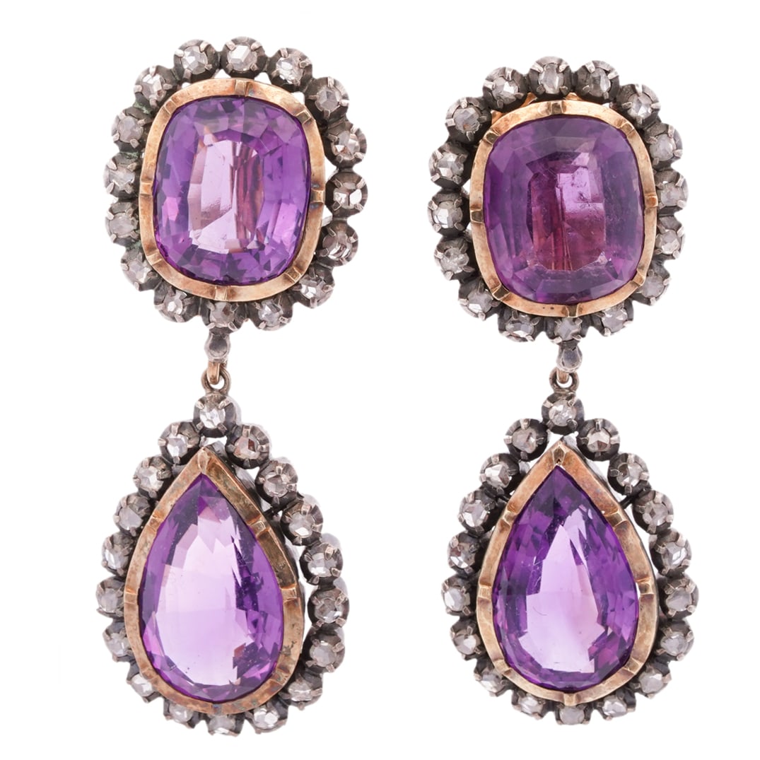 Antique 14k Gold, Sterling Silver and Amethyst Earrings (1 of 5)