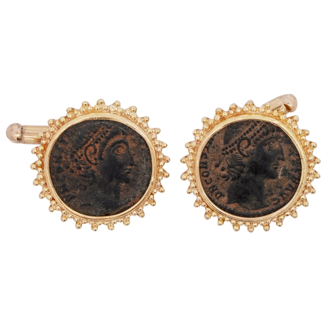 Pair of 18k Gold and Ancient Coin Cufflinks (1 of 3)