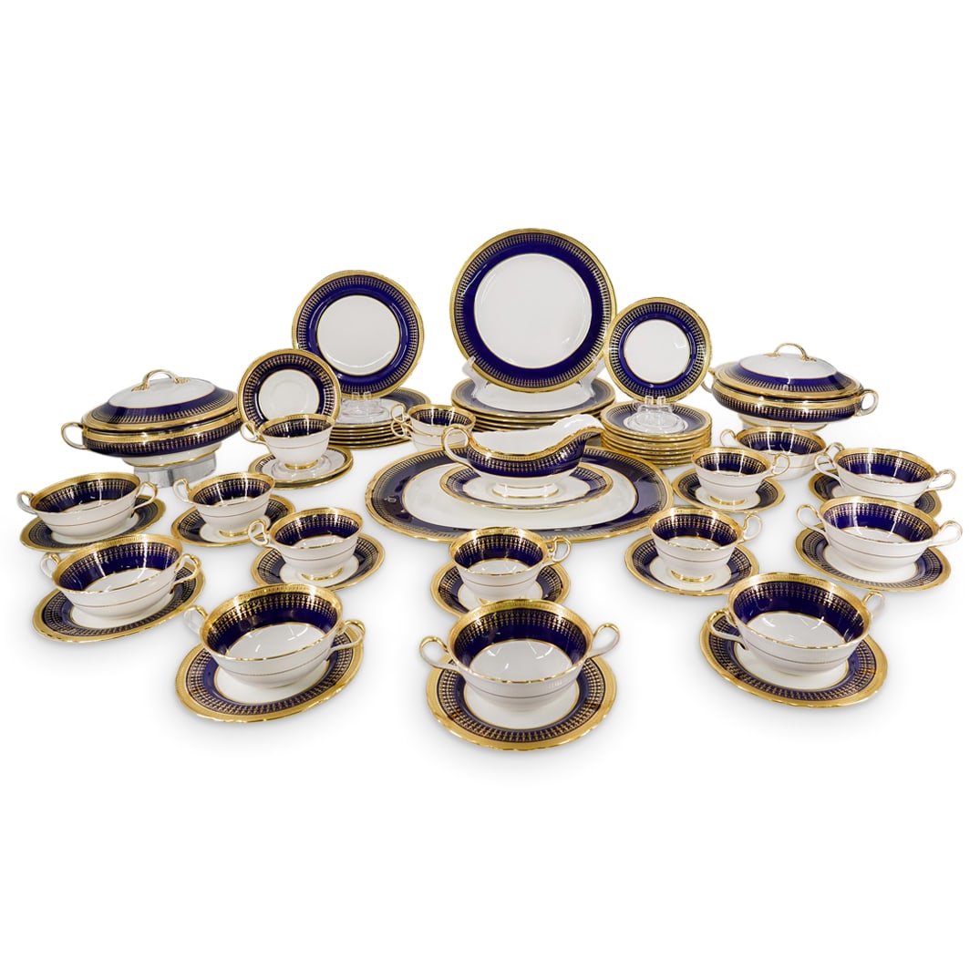 (61 Pc) English Aynsley Porcelain "Hertford Cobalt" Dinnerware Set (1 of 12)