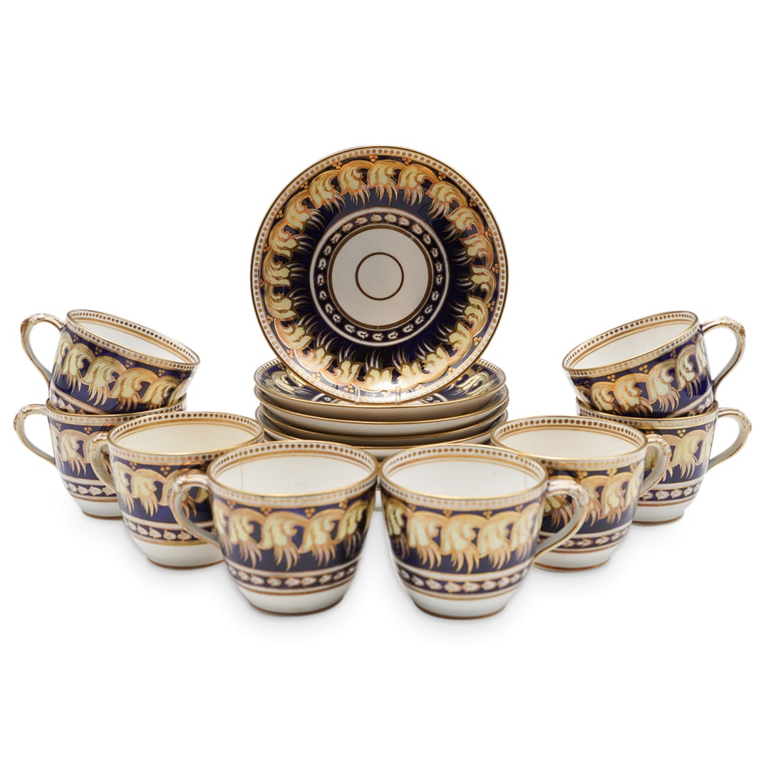 (16Pc) 19th C. English Coalport Porcelain Coffee Service Set (1 of 6)