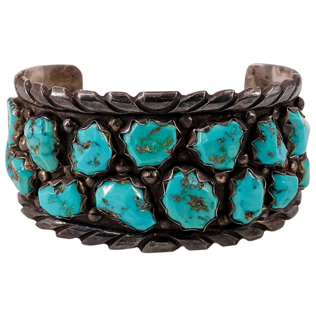 Vintage Wayne Cheama Zuni Sterling Silver & Turquoise Cuff Bracelet (1 of 6)