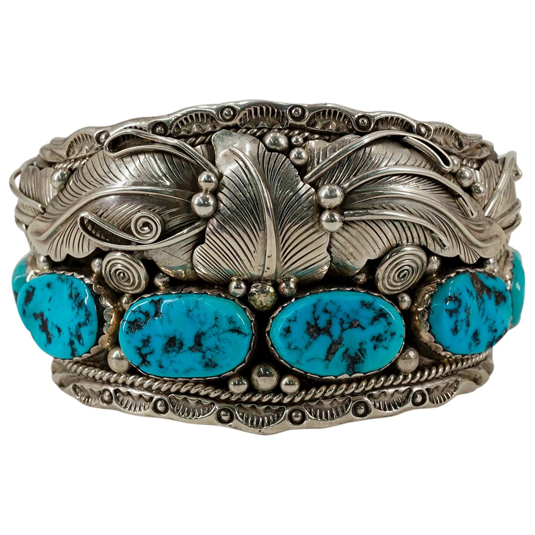Vintage Rare J. Lee Navajo Sterling Silver & Turquoise Cuff Bracelet (1 of 6)