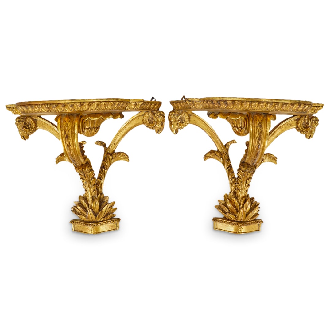 Pair Gilt Plaster Ram's Head Wall Brackets (1 of 10)