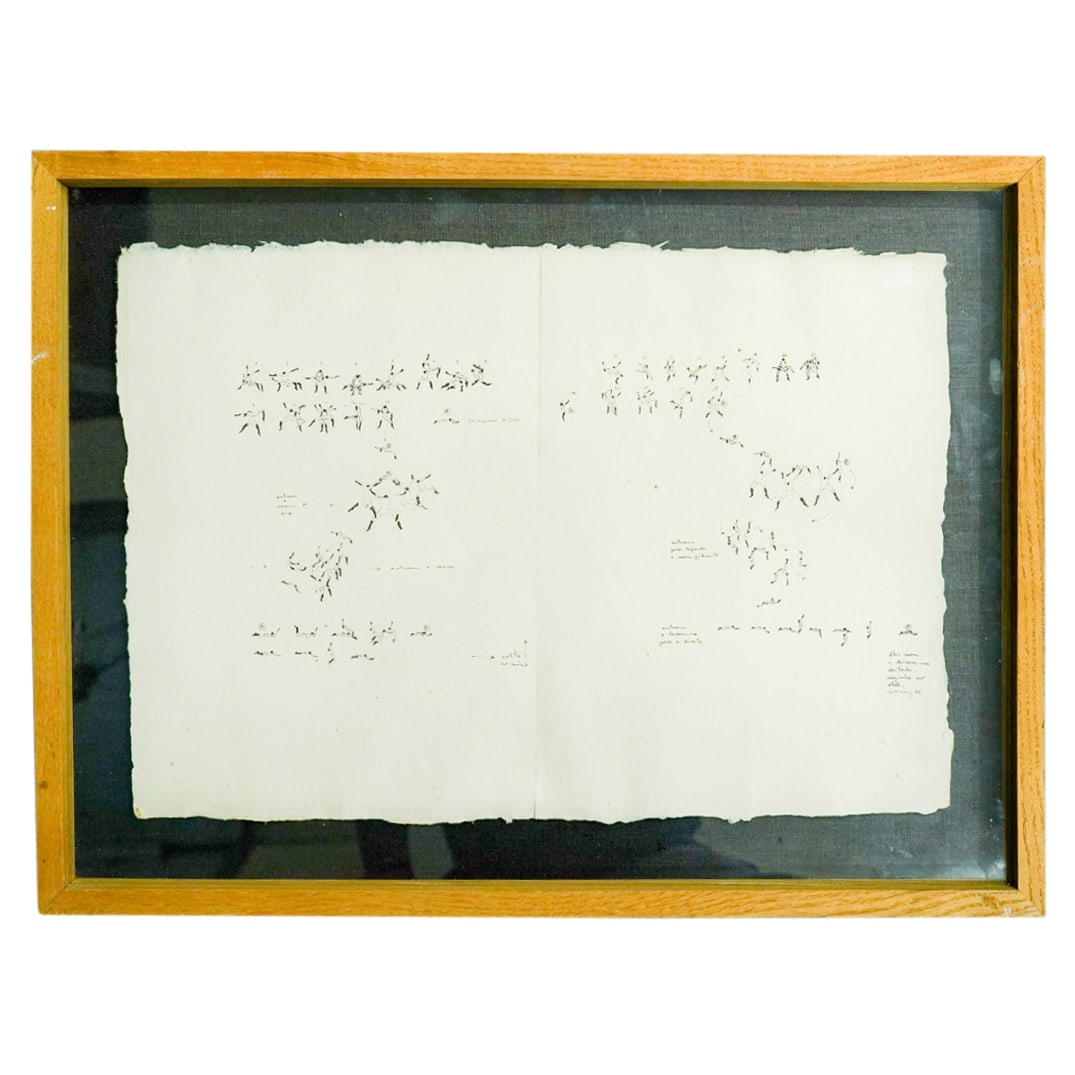 Paulo Gomes Garcez (Brazilian, 1945-1989) Lithograph Series: DESCRIPTION: Ink on paper by Paulo Gomes Garcez depicting a monochrome series of dance maneuvers in sequence marked in chronological order using alphanumeric characters and described at various points