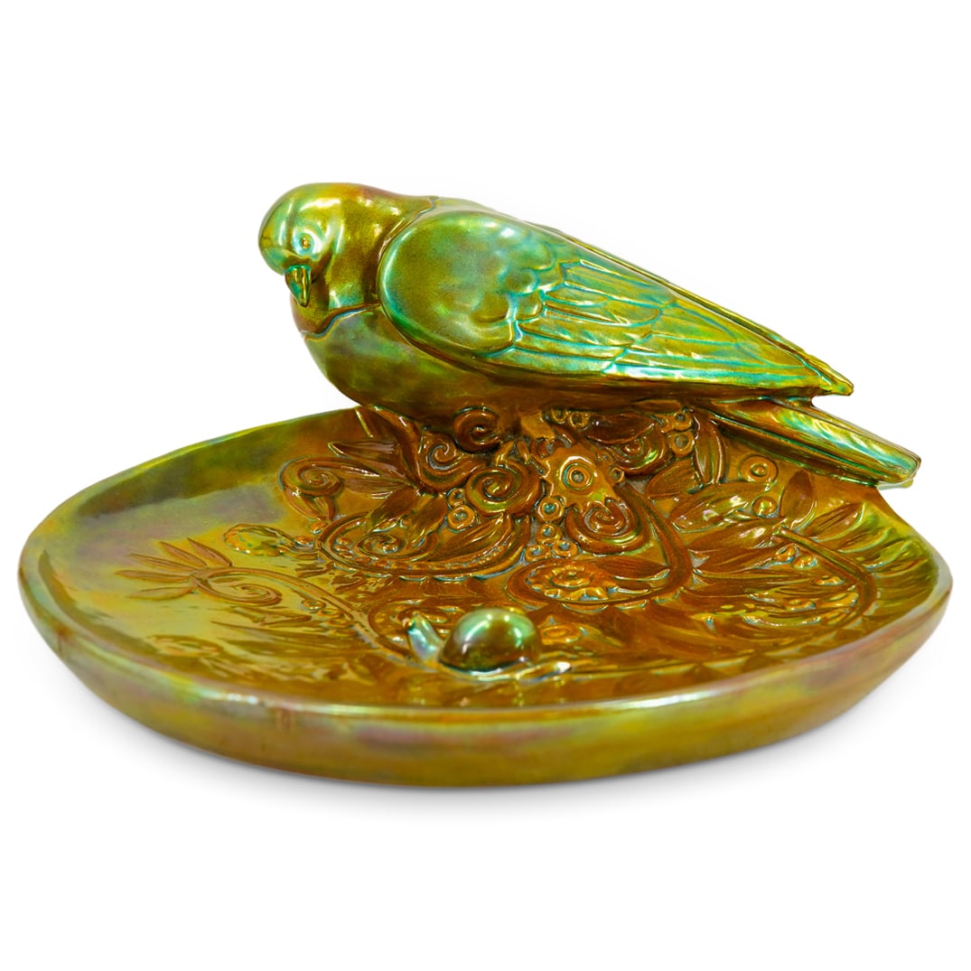 Antique Rare Hungary Zsolnay iridescent Eosin Porcelain Dove Fruit Dish (1 of 9)