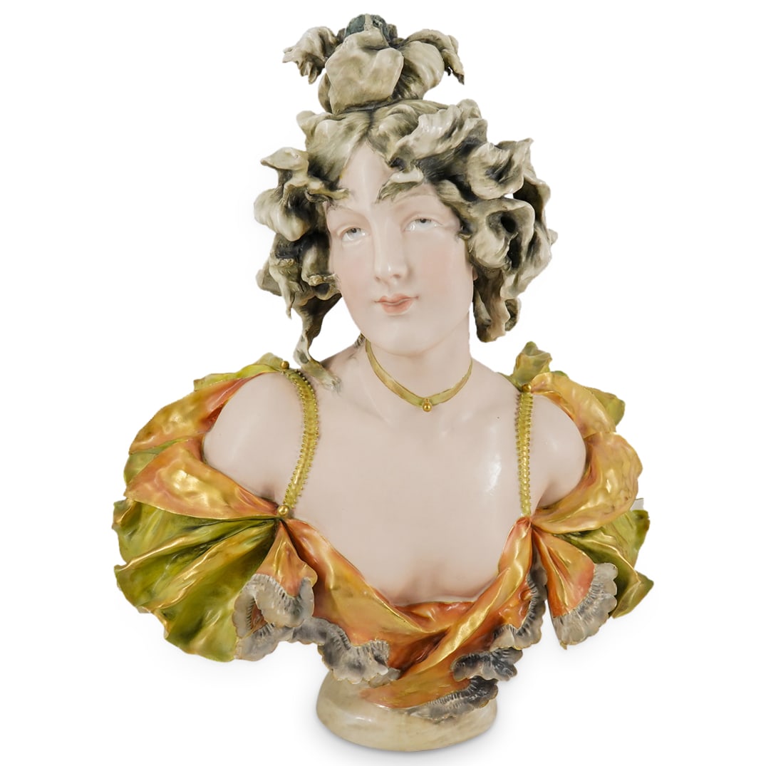 Antique Turn-Teplitz Amphora Art Nouveau Female Porcelain Bust Sculpture (1 of 8)