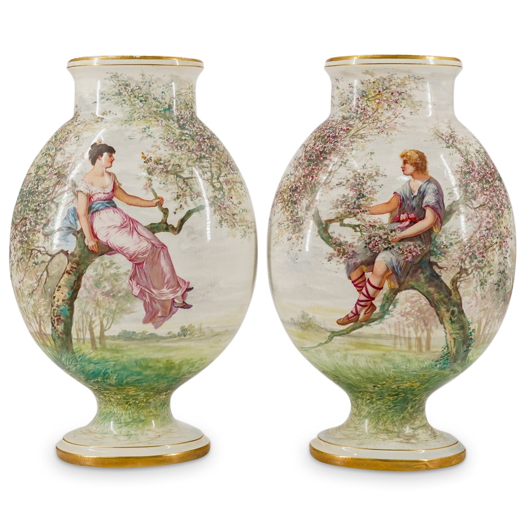 (2 Pc) 19th Century French St. Denis Hand Painted Porcelain Vases (1 of 17)