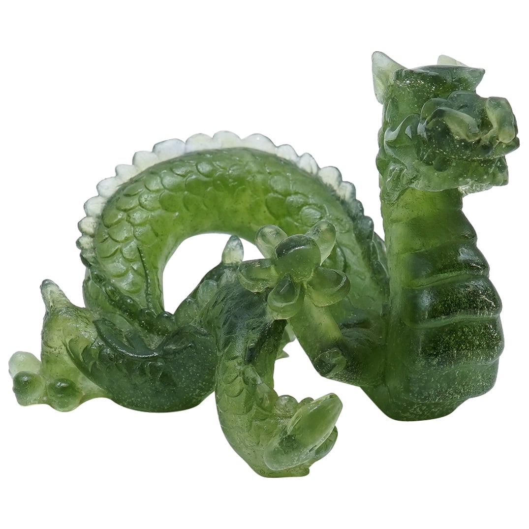 Daum Pate De Verre Dragon Sculpture: DESCRIPTION: Limited edition Daum green-hued pate de verre glass sculpture depicting a dragon. Marked with "Daum France" and possibly numbered "889/2000" on underside. CIRCA: Late 20th - early 21st ce