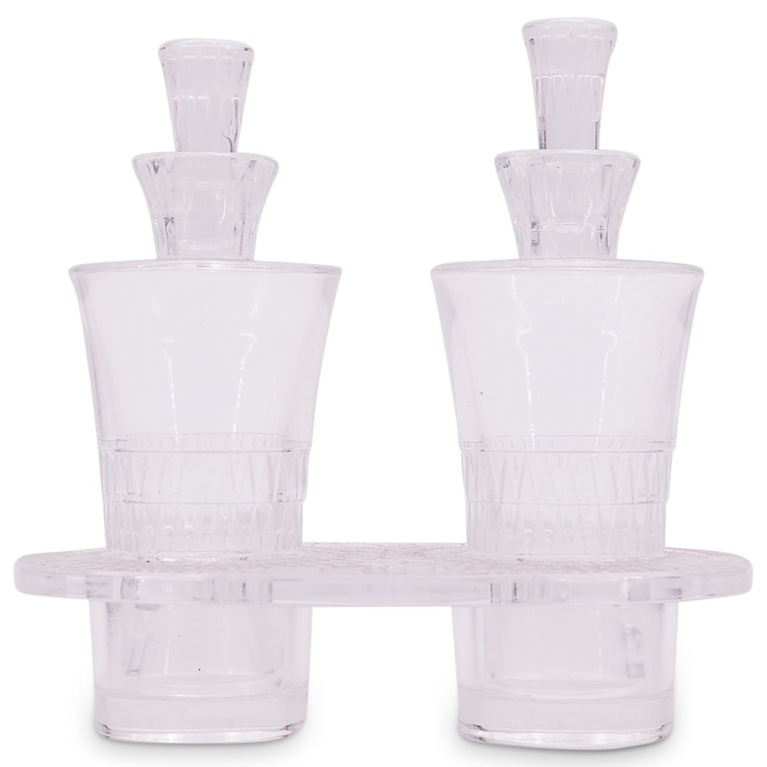 (3 Pc) Lalique Crystal "Bourgueil" Oil & Vinegar Cruet Set (1 of 9)