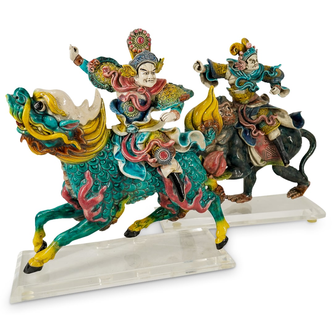 (2 Pc) Chinese Ceramic Roof Tiles (1 of 20)