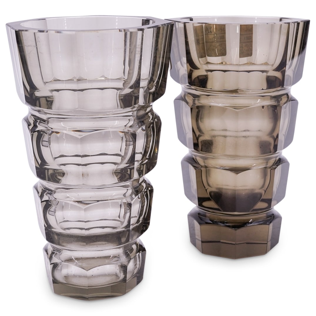 Pair Of Josef Hoffman For Moser Smoky Glass Vases (1 of 9)