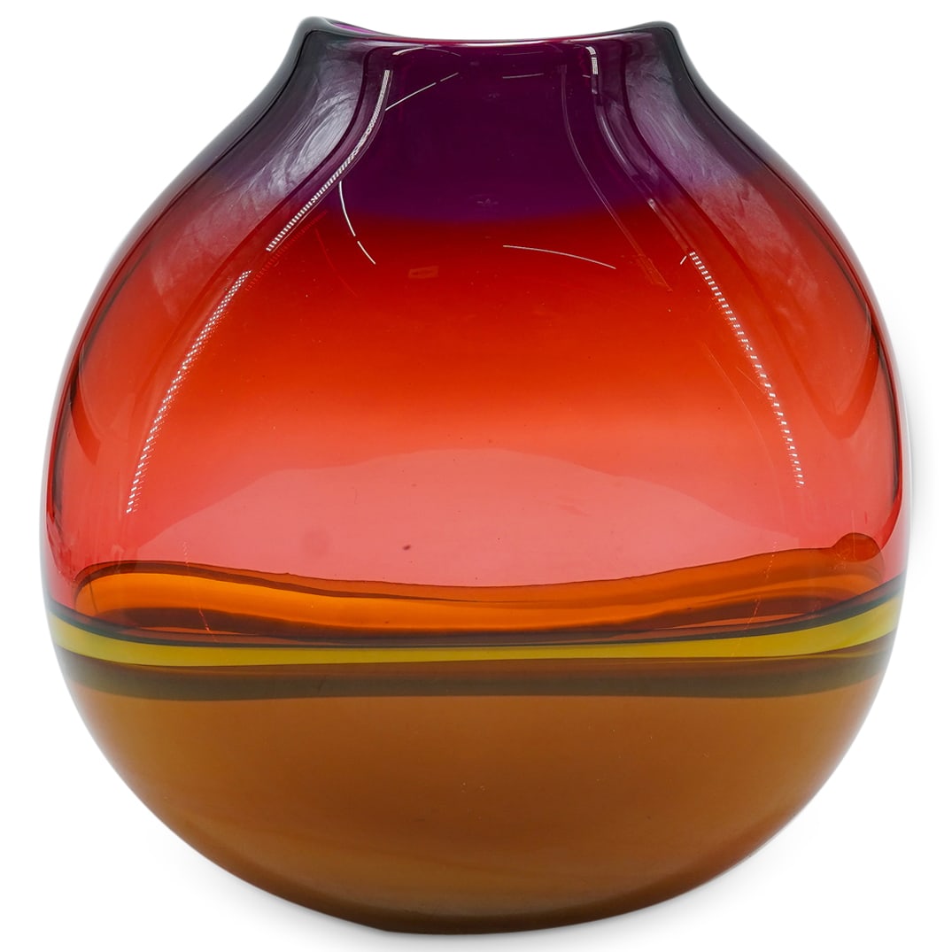 Signed Studio Art Glass Pink And Orange Vase (1 of 7)
