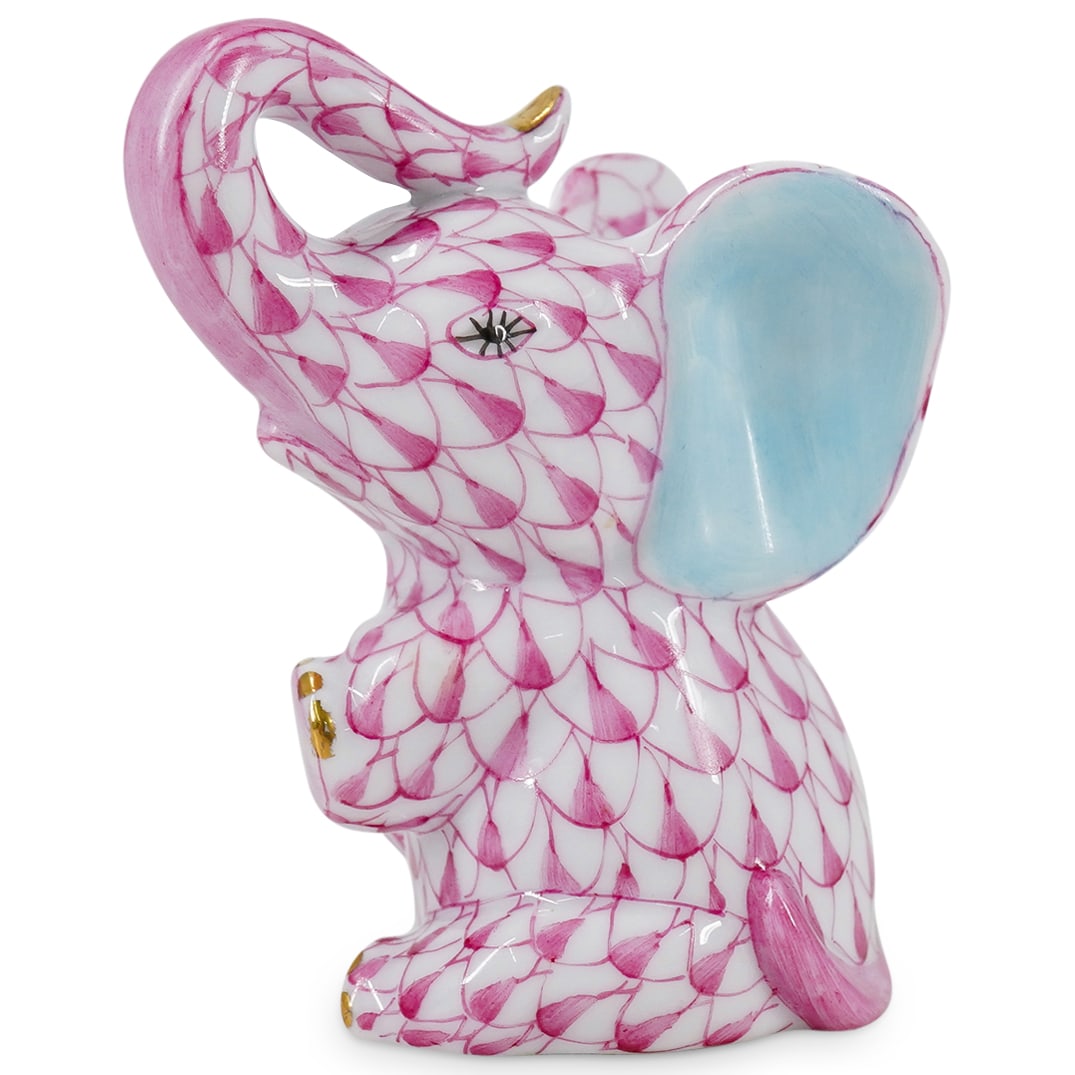 Herend Porcelain "Baby Elephant" Raspberry Fishnet Figurine (1 of 5)