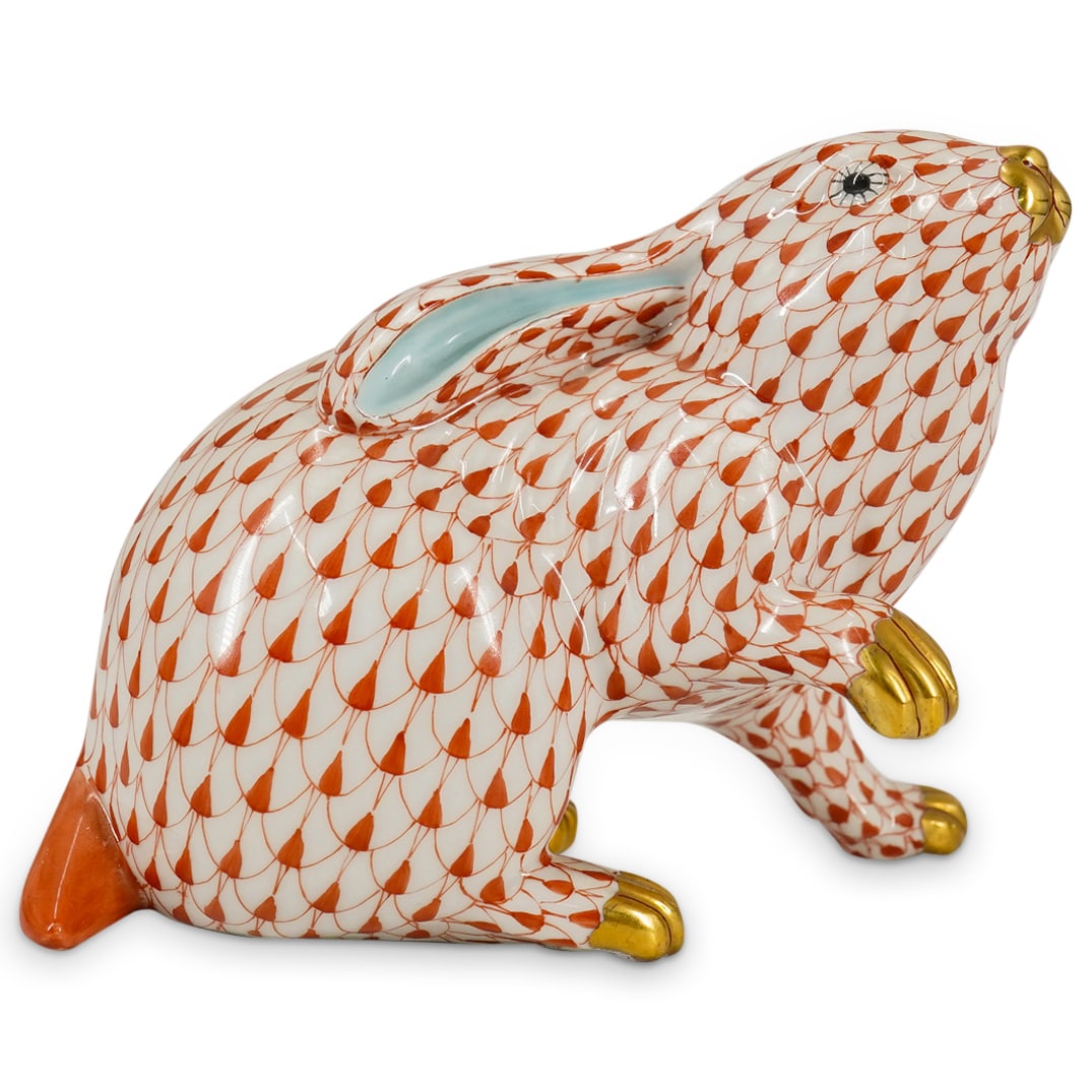 Herend Porcelain "Rabbit Sitting" Rust Fishnet Figurine (1 of 7)