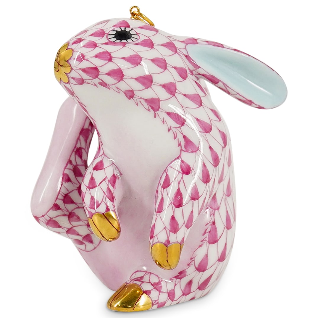 Herend Porcelain "Bunny Rabbit" Raspberry Fishnet Figurine (1 of 5)