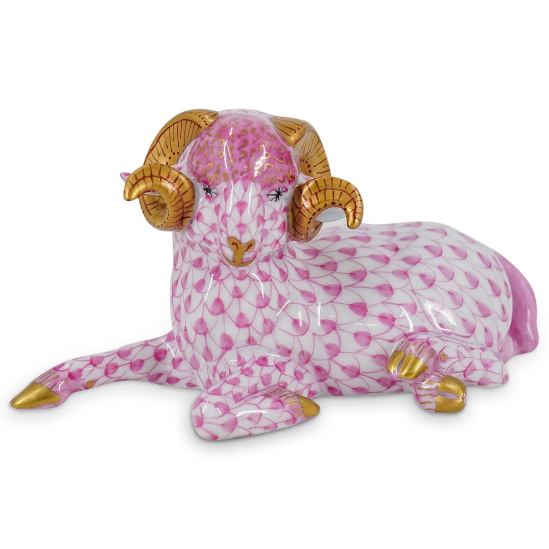 Herend Porcelain "Ram" Raspberry Fishnet Figurine (1 of 5)