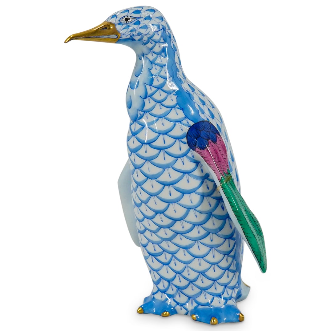 Herend Porcelain "Penguin" Blue Fishnet Figurine (1 of 9)