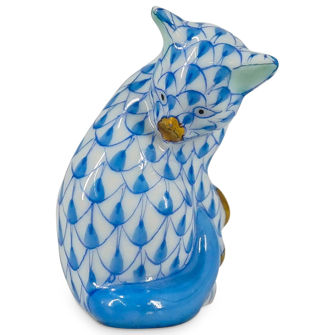 Herend Porcelain "Miniature Cat" Blue Fishnet Figurine (1 of 6)