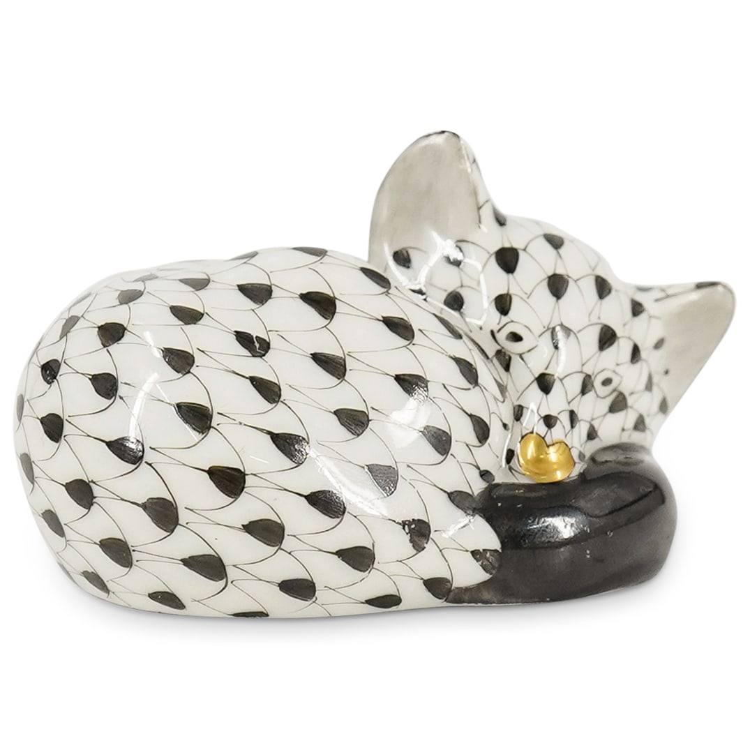 Herend Porcelain "Fox Sleeping" Black Fishnet Figurine (1 of 5)