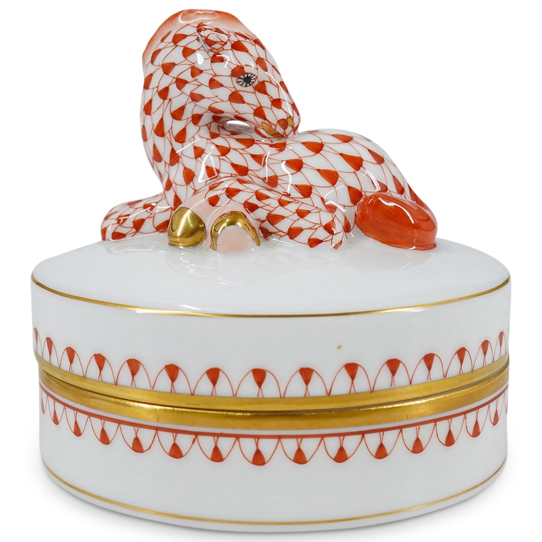Herend Porcelain Lidded Oval Box W/ Rust Fishnet Foal Figurine (1 of 6)