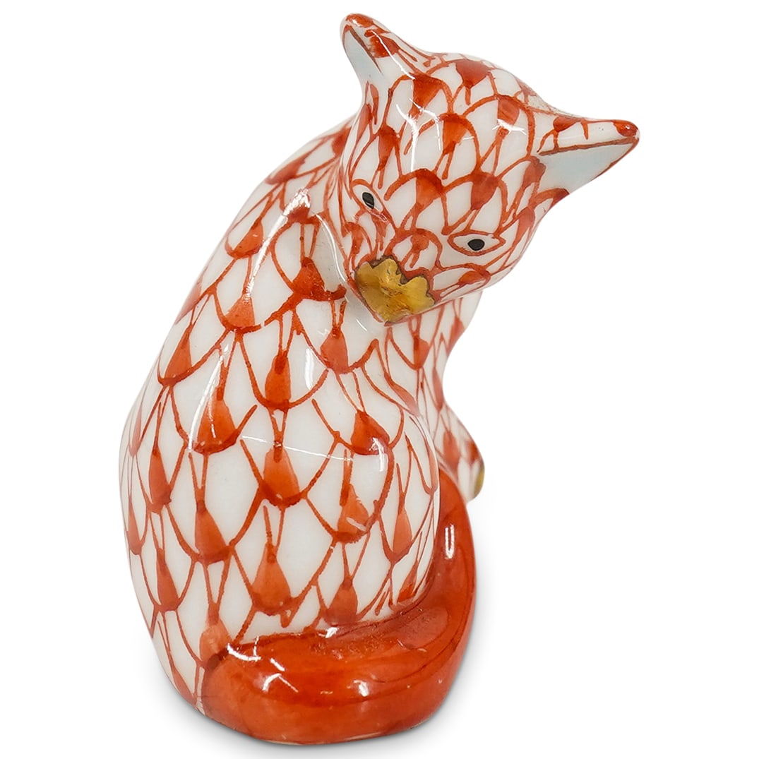 Herend Porcelain "Miniature Cat" Rust Fishnet Figurine (1 of 5)