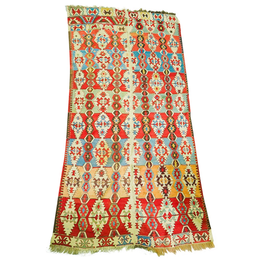 Antique Peruvian Wool Hexagon Patterned Kilim Rug (1 of 10)