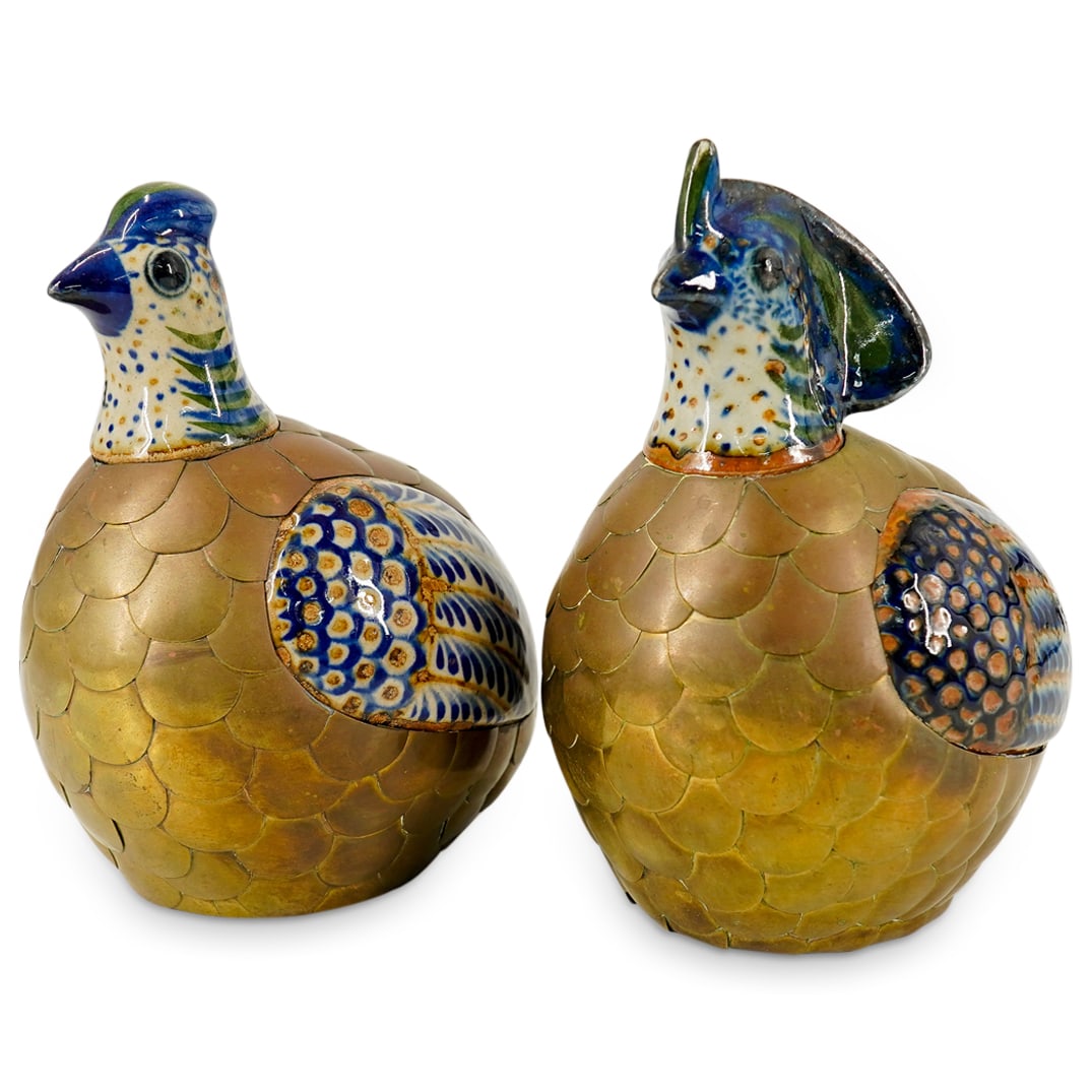 (2 Pc) Bustamante Style Ceramic & Brass Birds (1 of 18)