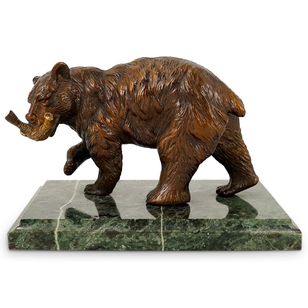 After Pierre-Jules Mene (French, 1810) "Grizzly Bear With Salmon" Bronze Sculpture (1 of 9)