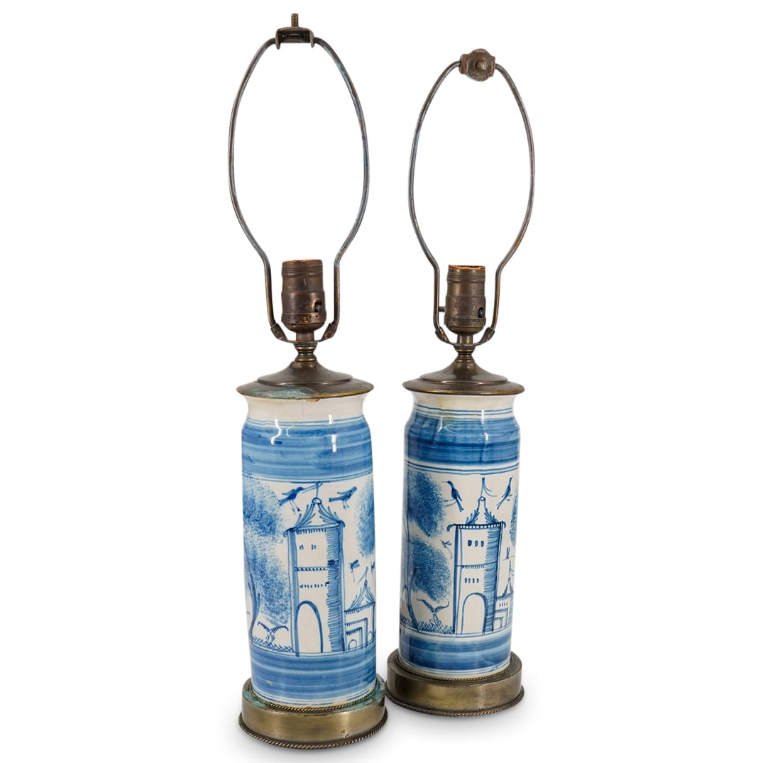 Pair Vintage Blue & White Porcelain Table Lamps (1 of 14)