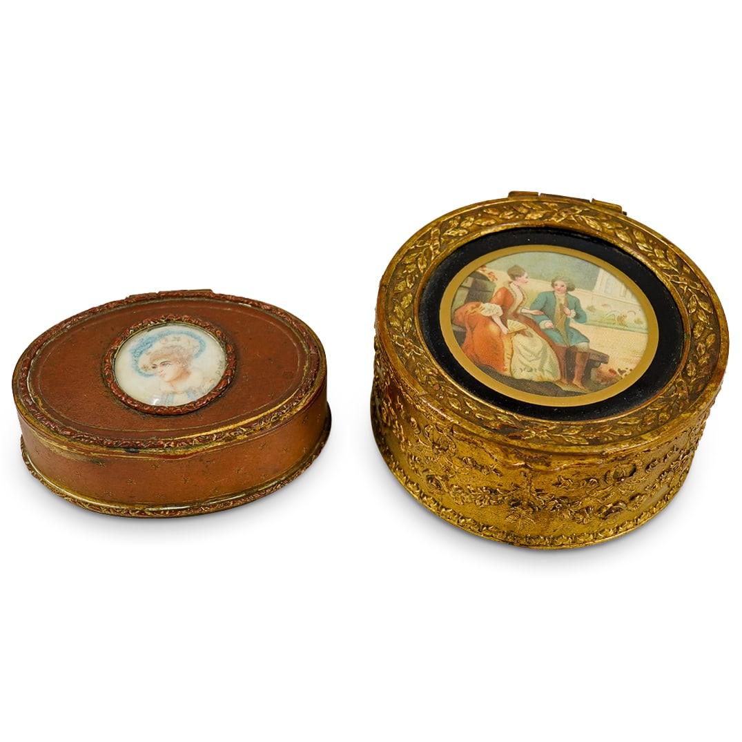 (2 Pc) Antique French Victorian Bronze Pictorial Boxes (1 of 14)