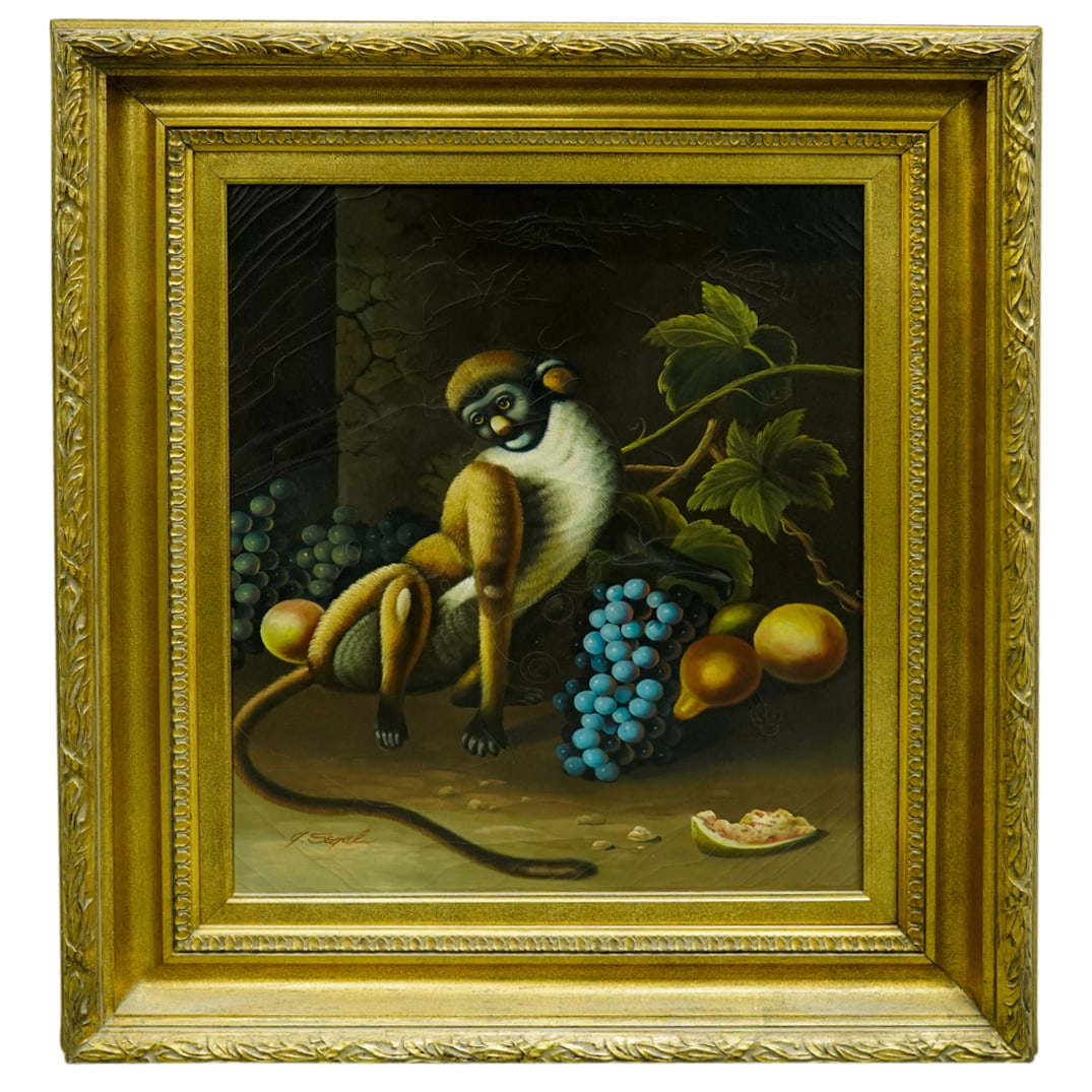 19th C. Dutch School Animalier Monkey W/ Fruit Oil On Canvas (1 of 9)