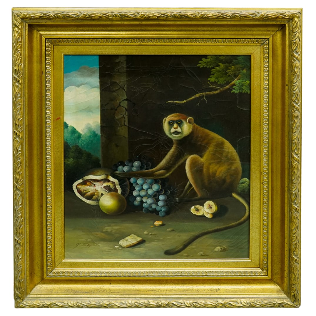 19th Century Dutch School Animalier Monkey W/ Fruit Oil On Canvas (1 of 10)