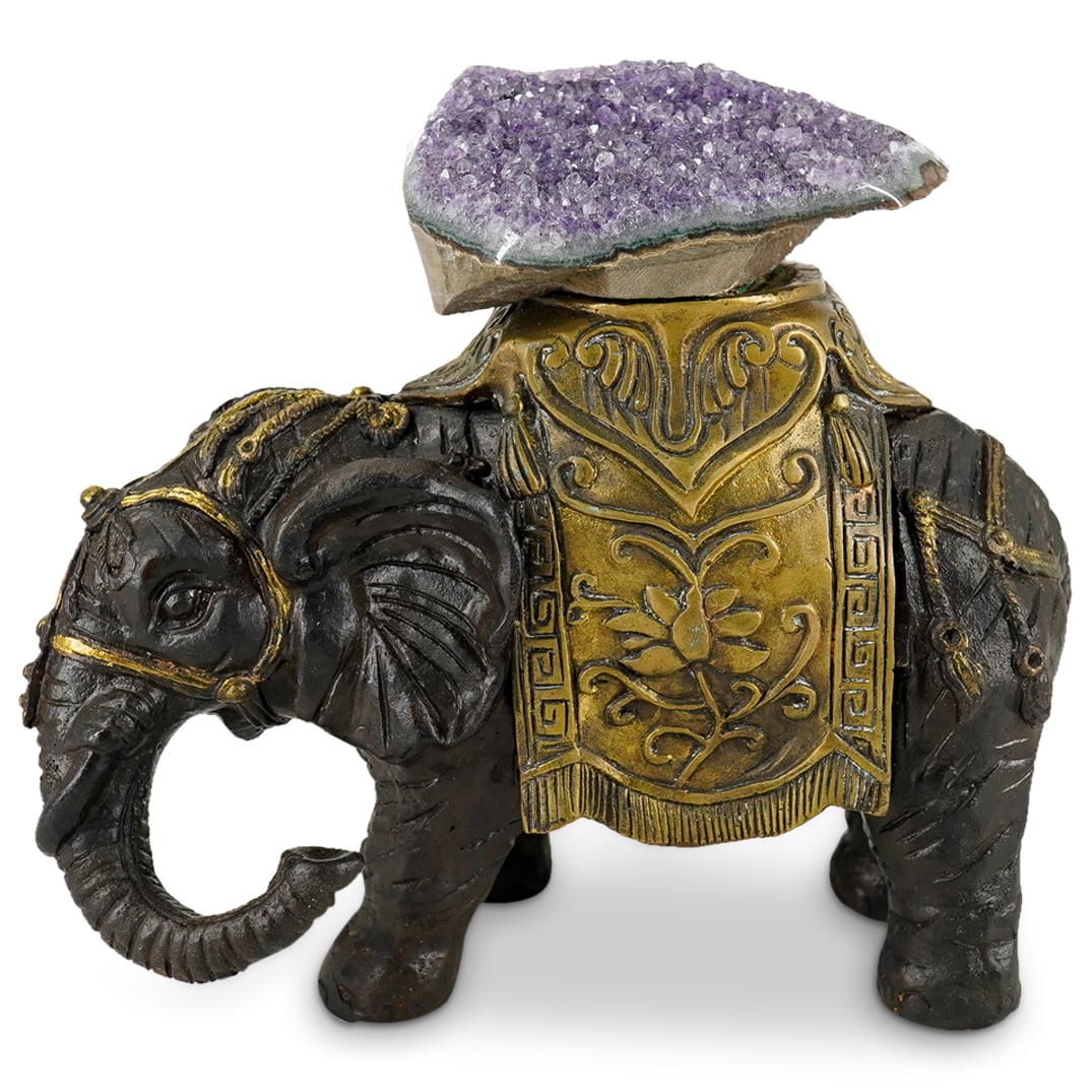 Metal Elephant Sculpture W/ Amethyst Geode (1 of 12)