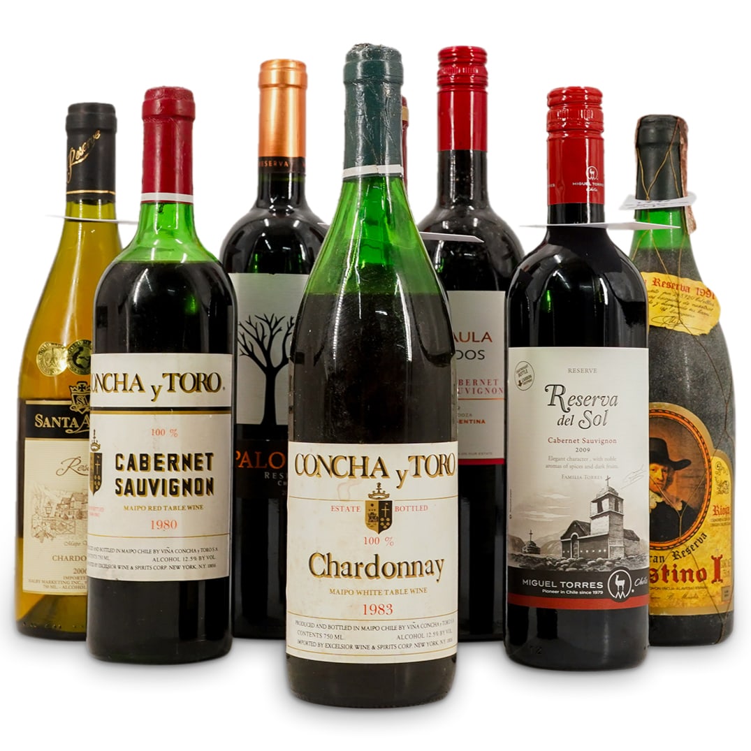 (8 Pc) Assorted Chile/Spain/Argentina Wine Bottles Collection: DESCRIPTION: (8 Pc) Assorted Chile/Spain/Argentina Wine Bottles Collection. Including a total of eight (8) wine bottles. Includes the following: (1 Pc) 1991 Spain Faustino Rioja Gran Reserva wine bott