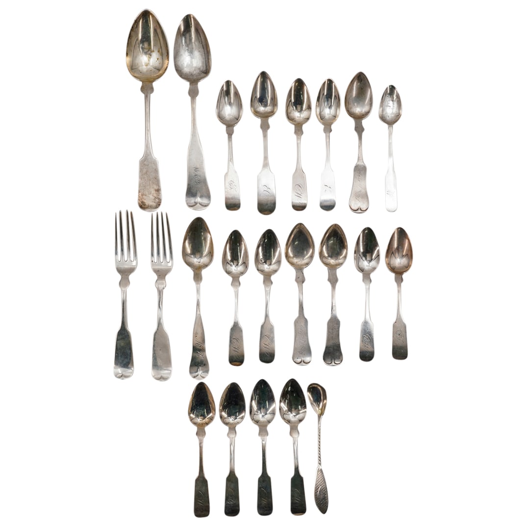 (22 Pc) Antique Coin Silver Spoons & Forks (1 of 15)