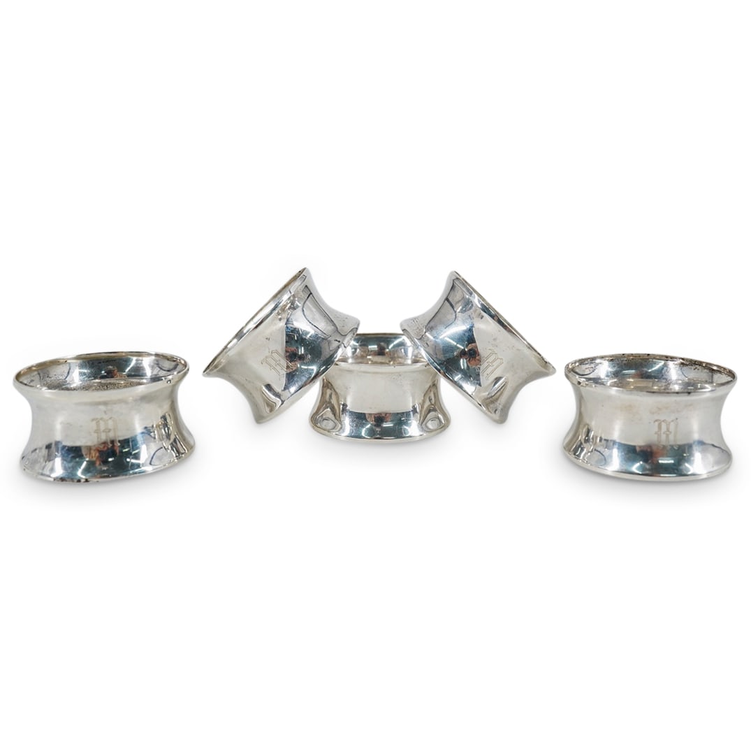 (5 Pc) Mexico Sterling Silver Napkin Rings Holder Set (1 of 6)