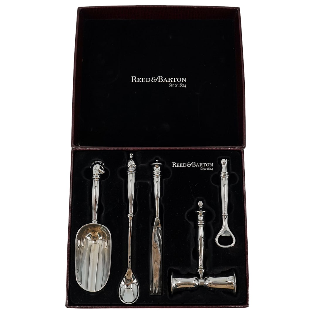 (5 Pc) Vintage Reed & Barton Silver Plated Chess Cocktail Bar Tools Set (1 of 20)