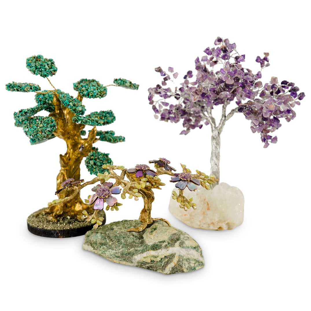 (3 Pc) Semi Precious Stones Small Stone Tree Sculptures (1 of 20)