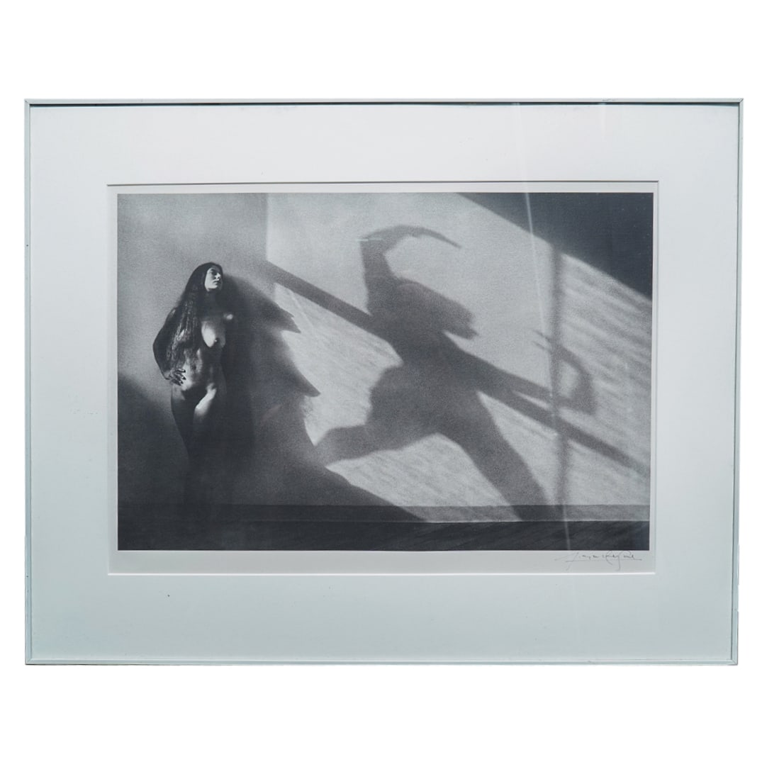 Lucien Clergue (1934-2014) Fresson Print (Nude & Shadows, Minneapolis): DESCRIPTION: Lucien Clergue (1934-2014) Fresson print, (Nude and Shadows, Minneapolis, 1986 / 1990) Signed: 'L. Clergue' (Lower Right) Verso pencil inscribed at verso: '1988 by Lucien Clergue, printed