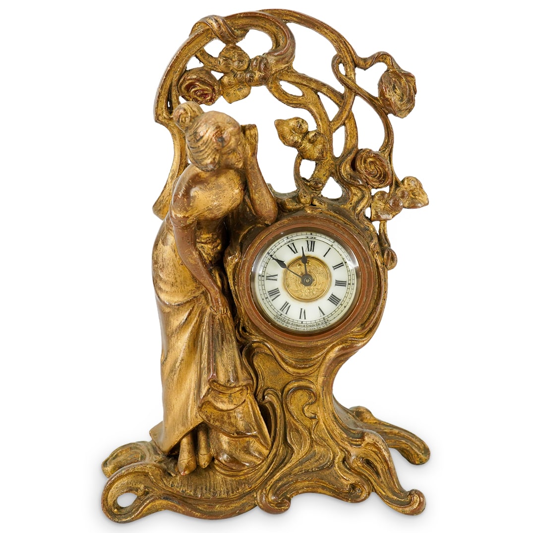 Art Nouveau French Ansonia Gilt Bronze Figural Clock (1 of 10)