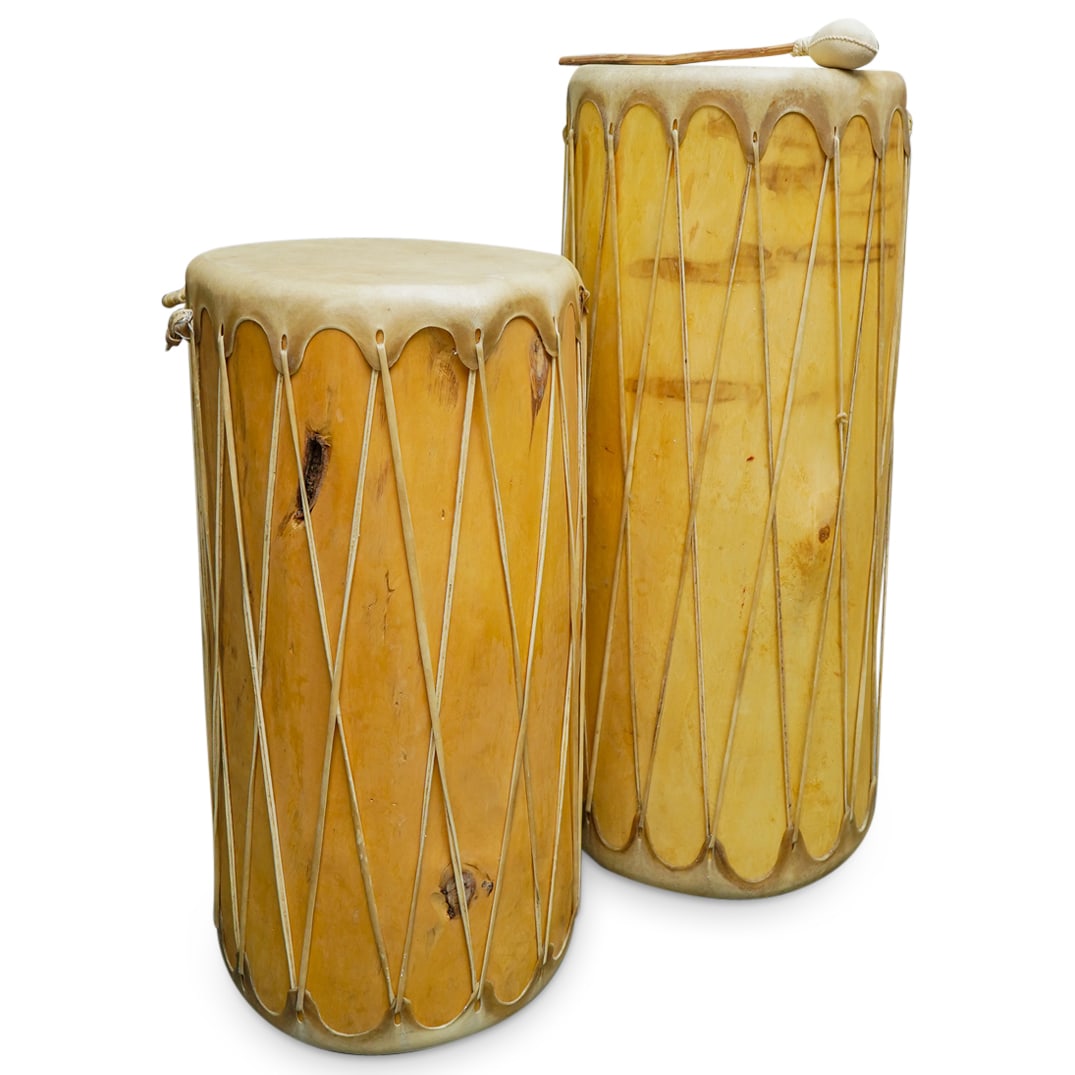 Pair Of Native American Indian Tribal Drums W/ Mallet (1 of 20)