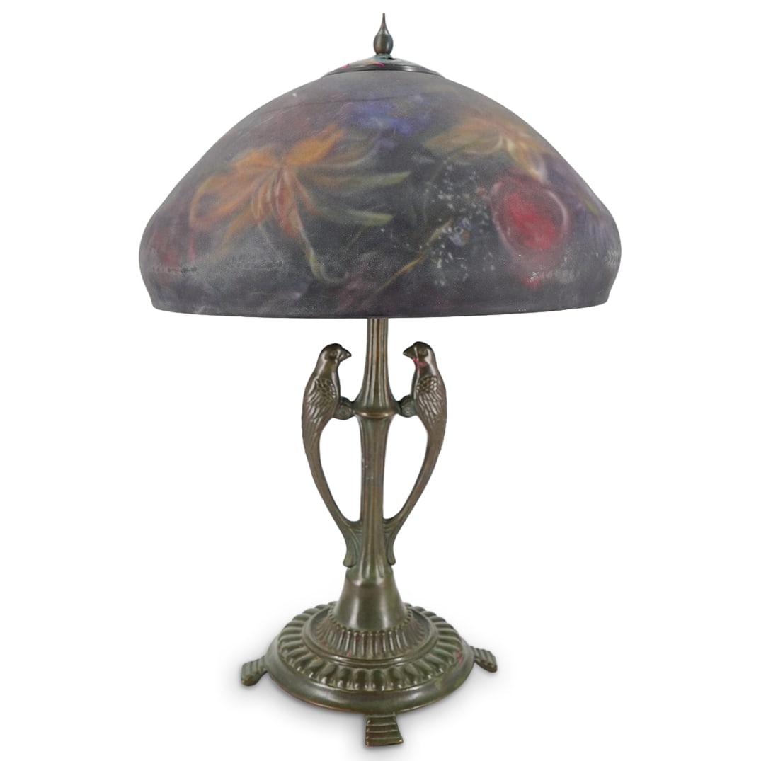 Art Nouveau Tiffany Style Reverse Painted Glass Shaded Table Lamp (1 of 17)
