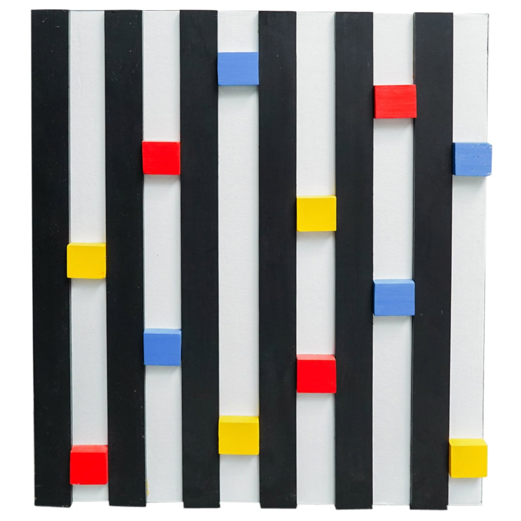 Hank Hecht (XX C.) Abstract Vertical Bars Mixed Media (1 of 7)